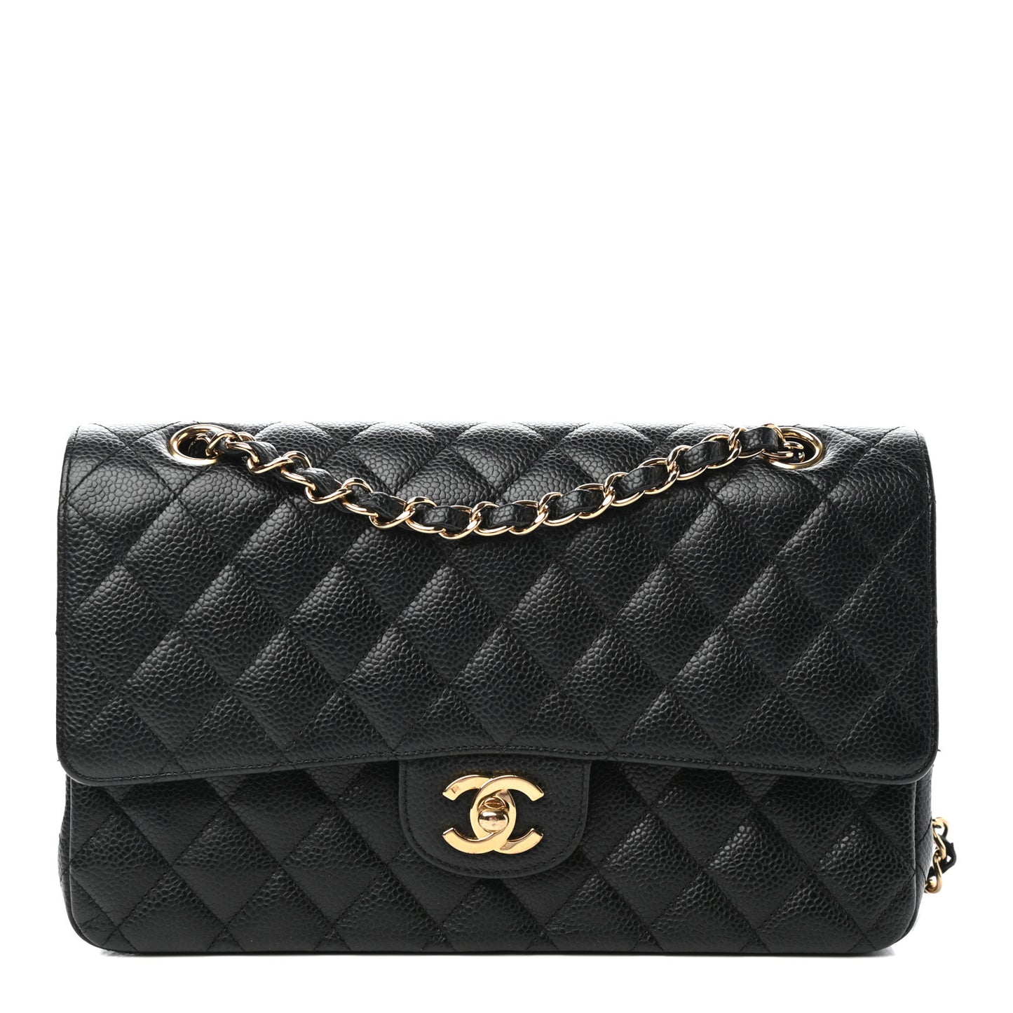 Caviar Quilted Medium Double Flap Black