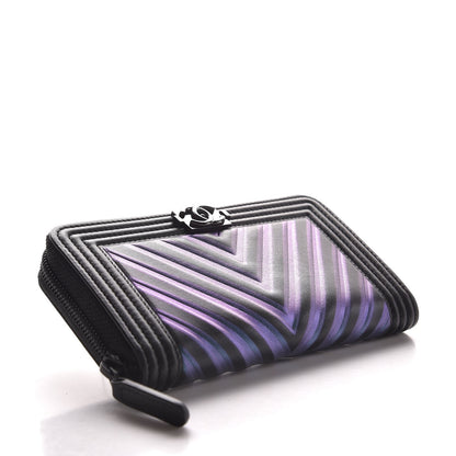 Chanel Calfskin Painted Chevron Embossed Small Boy Zip Wallet Black 4 of 9