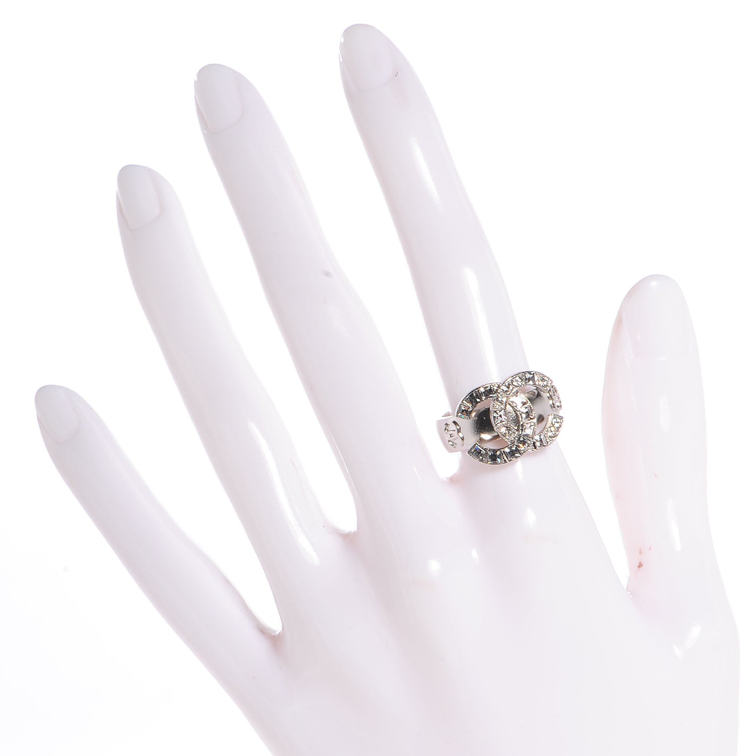 Chanel Crystal Baguette CC Logo Ring Silver 6 2 of 5
