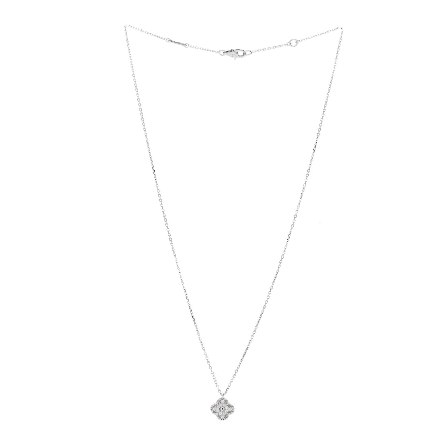 18K White Gold Diamond Sweet Alhambra Pendant Necklace