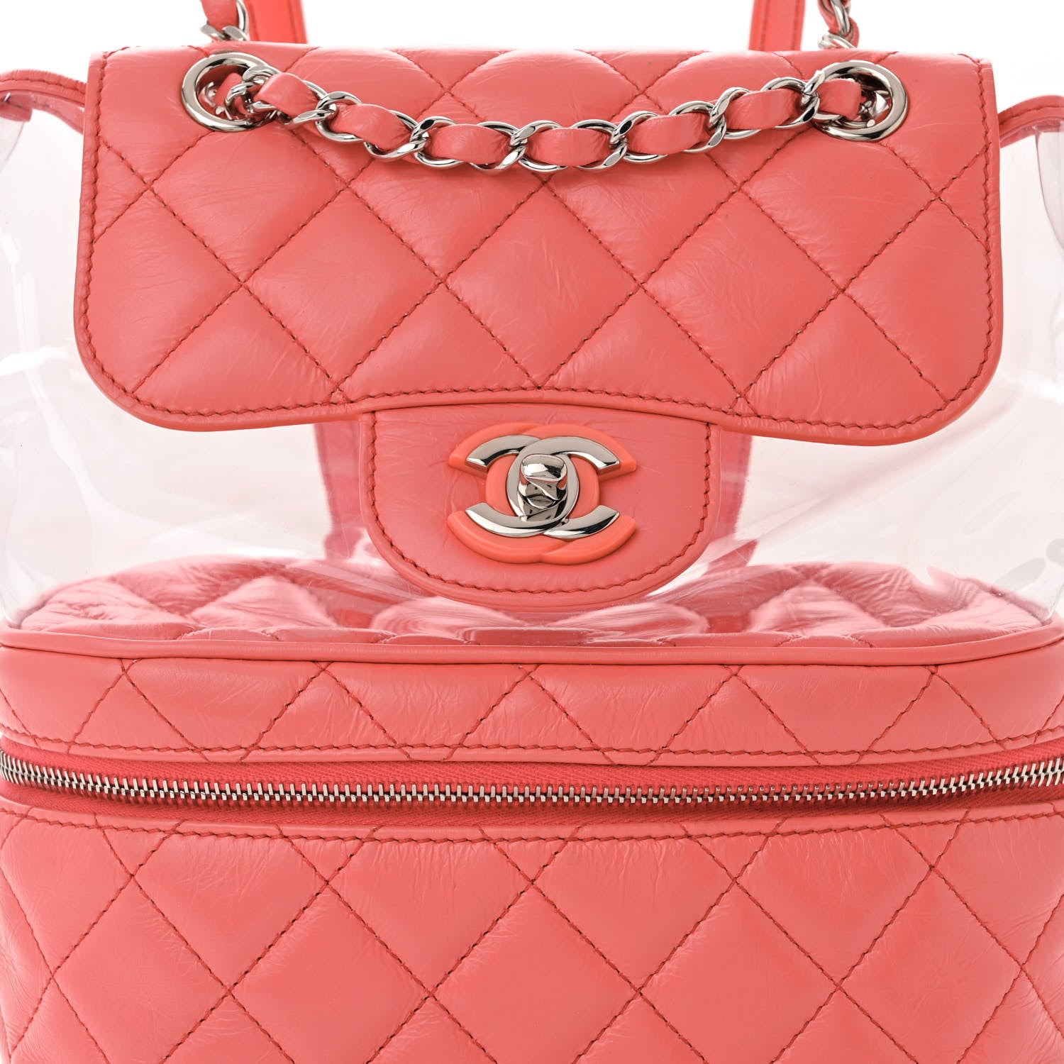 Chanel Crumpled Calfskin PVC Quilted Backpack Pink 9 of 13