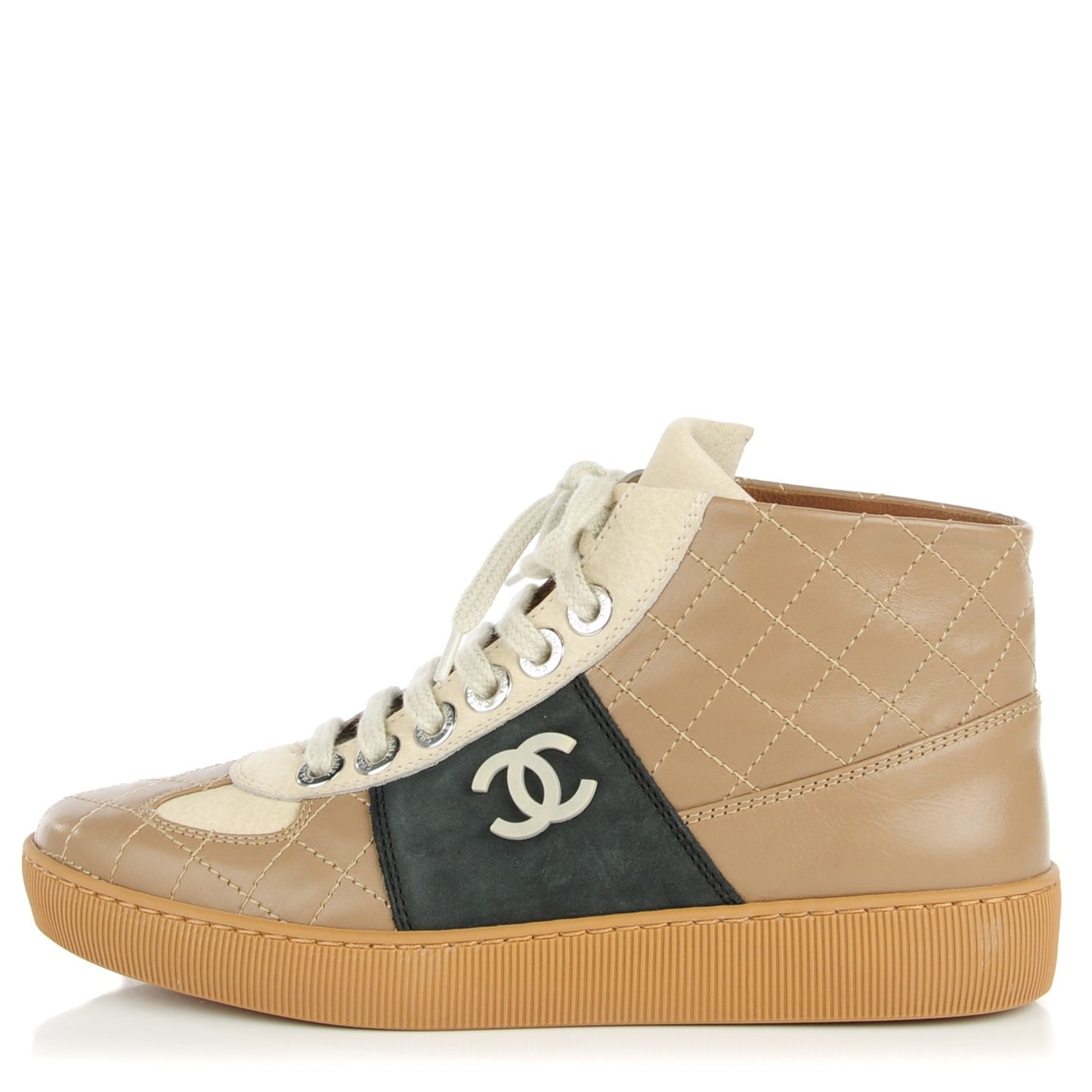 Calfskin Quilted Hightop Tennis Shoes 35.5 Light Brown