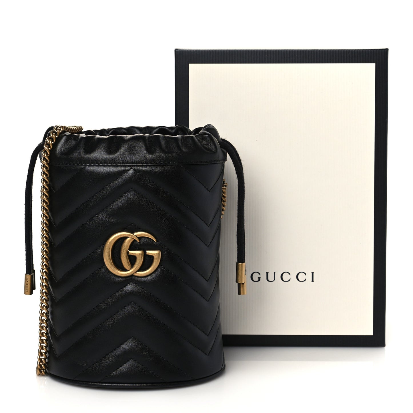 Calfskin Matelasse Mini GG Marmont 2.0 Bucket Bag Black