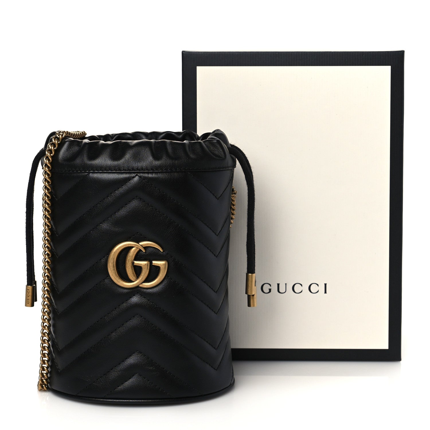 Gucci Calfskin Matelasse Mini GG Marmont 2.0 Bucket Bag Black 10 of 10
