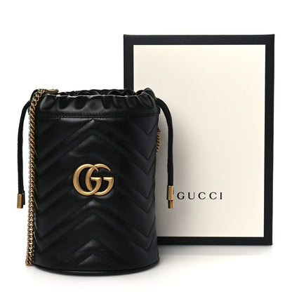Gucci Calfskin Matelasse Mini GG Marmont 2.0 Bucket Bag Black 10 of 10