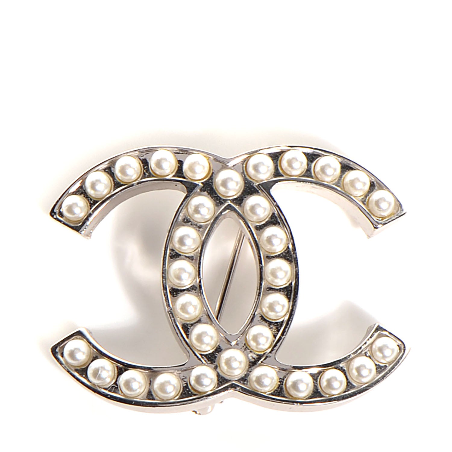 Chanel CC Pearl Brooch Pin Silver 1 of 7