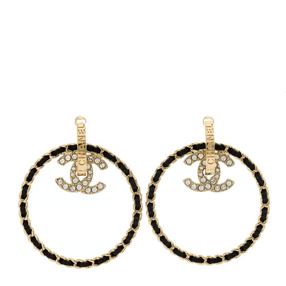 Chanel Metal Crystal Lambskin CC Chain Hoop Earrings Gold Black 1 of 5