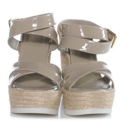 Saint Laurent Patent Malo Platform Espadrille Wedge Sandals 38 Beige 2 of 8