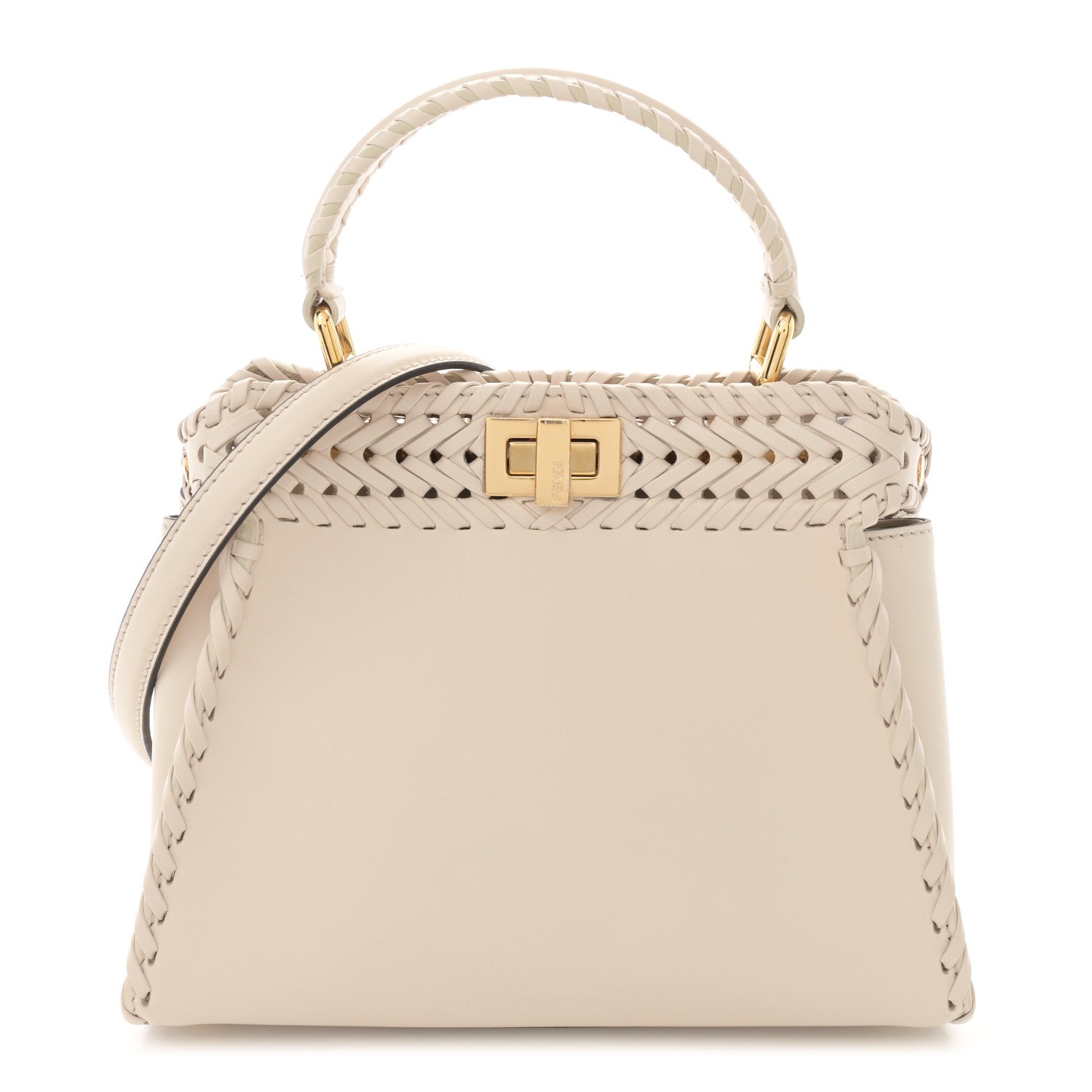 Fendi Nappa Interlace Mini Peekaboo Iconic Satchel Camelia 1 of 10