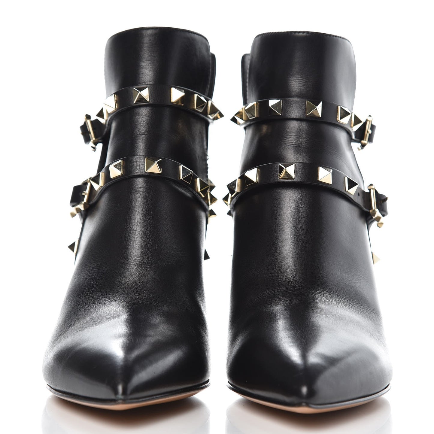 Calfskin Rockstud Double Buckle 65mm Ankle Boots 36 Black