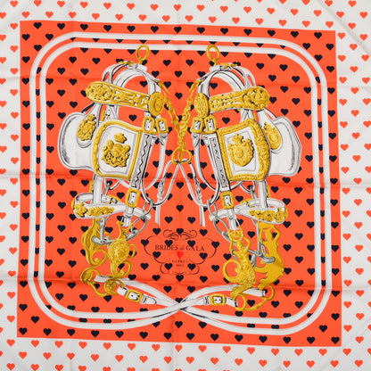 Hermes Silk Bride De Gala Love Scarf 90 Orange Marine White 1 of 6