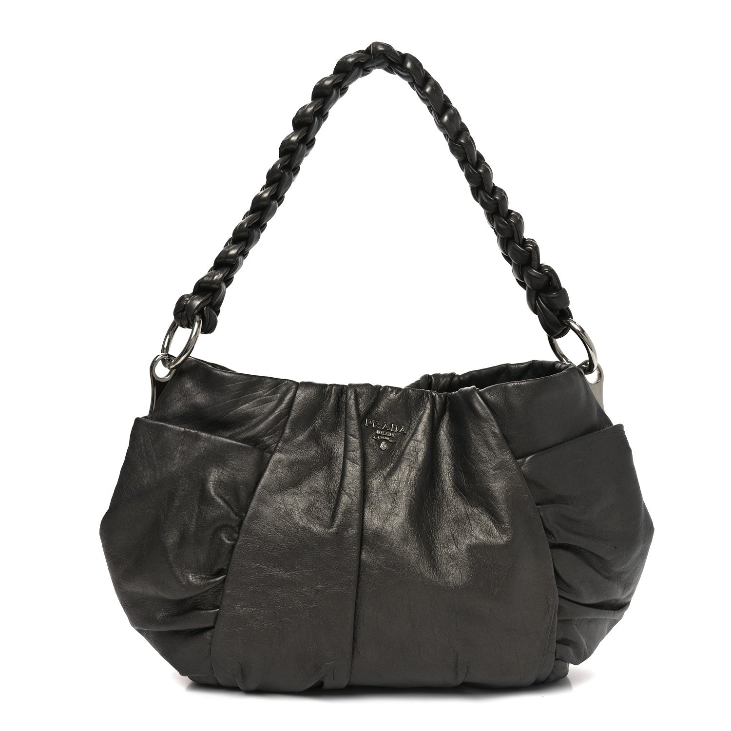 Prada Royal Calf Pleated Hobo Grafite Mordore 1 of 9