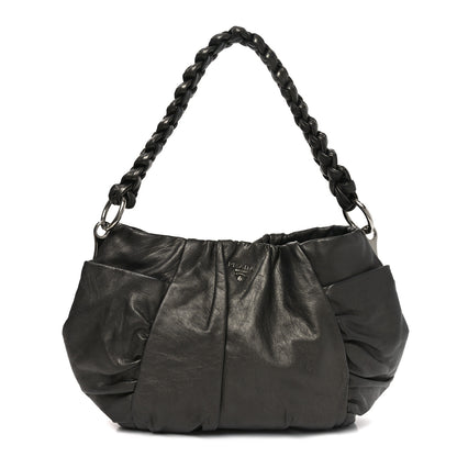 Prada Royal Calf Pleated Hobo Grafite Mordore 1 of 9