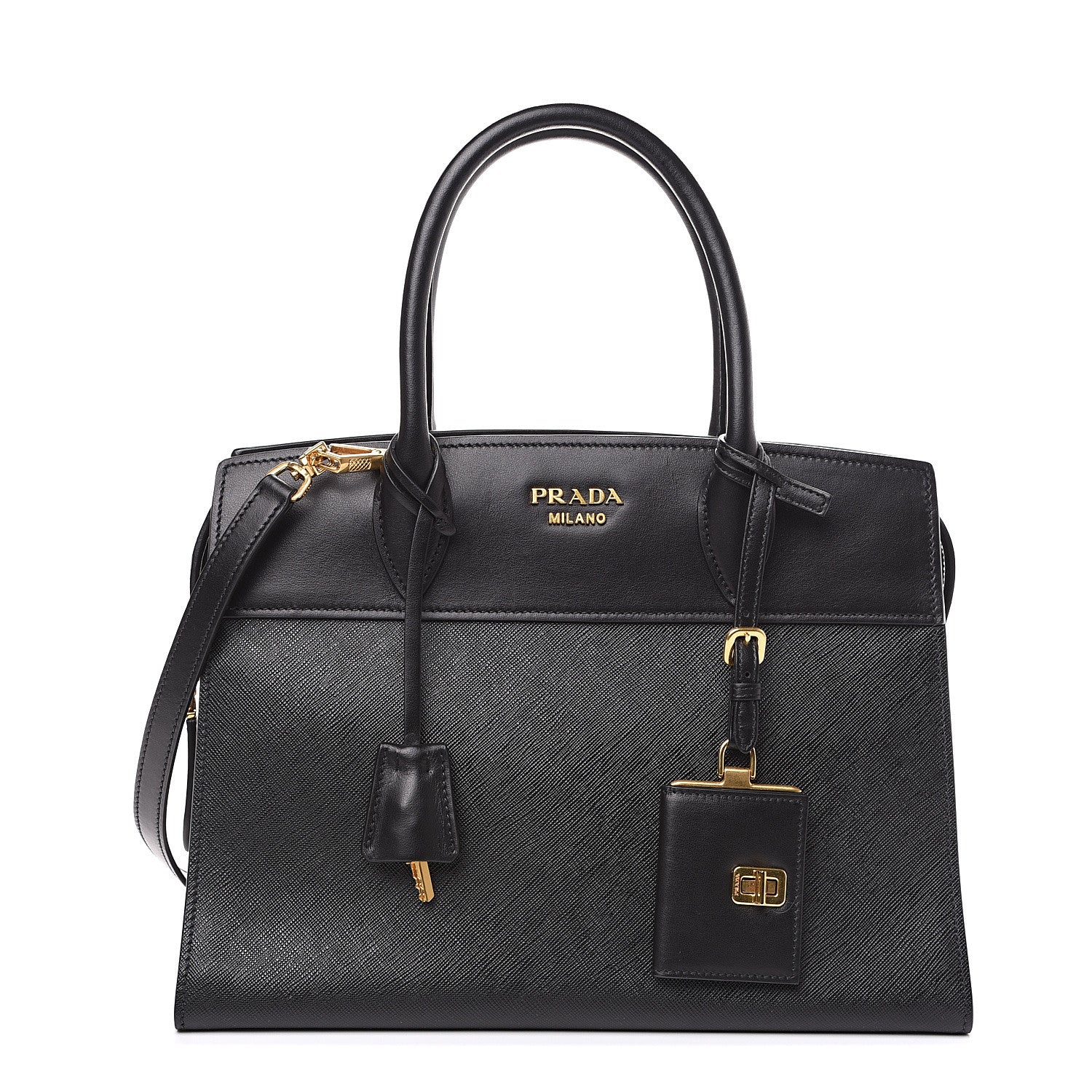 Prada Saffiano City Calfskin Medium Esplanade Tote Black 1 of 8