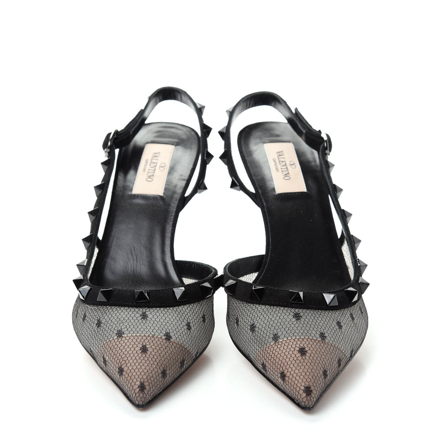 Mesh Point d'Esprit Rockstud Half D'Orsay Slingback 50mm Pumps 38 Black