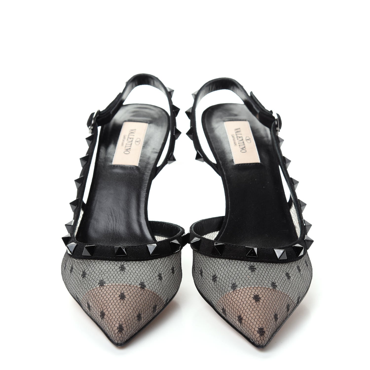 Valentino Garavani Mesh Point d'Esprit Rockstud Half D'Orsay Slingback 50mm Pumps 38 Black 5 of 10