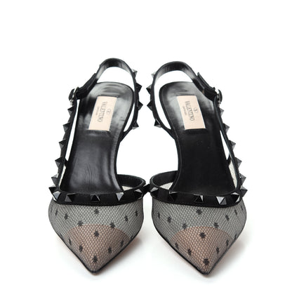 Valentino Garavani Mesh Point d'Esprit Rockstud Half D'Orsay Slingback 50mm Pumps 38 Black 5 of 10