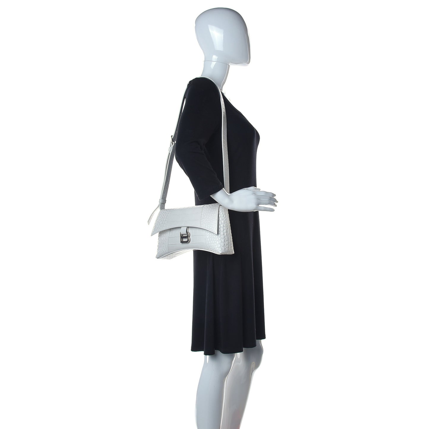 Extra Supple Calfskin Crocodile Embossed XS Downtown Shoulder Bag White