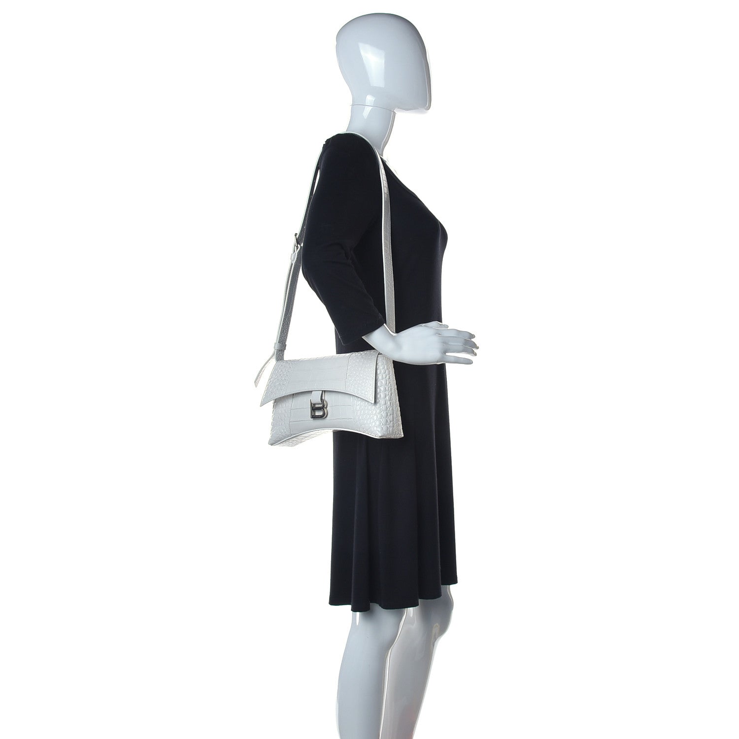 Balenciaga Extra Supple Calfskin Crocodile Embossed XS Downtown Shoulder Bag White 2 of 13