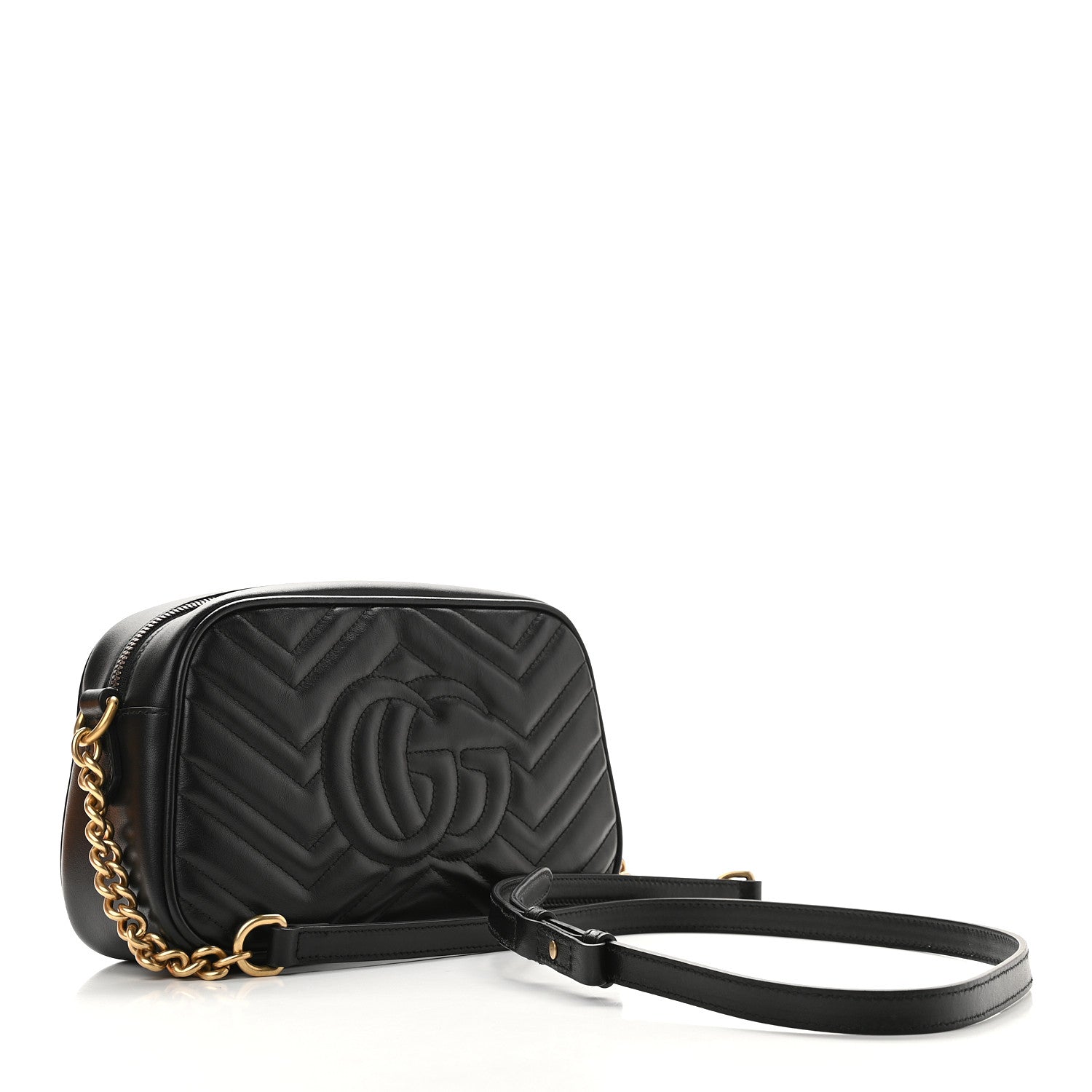Gucci Calfskin Matelasse Small GG Marmont Chain Shoulder Bag Black 3 of 9