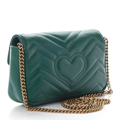Gucci Calfskin Matelasse Super Mini GG Marmont Shoulder Bag Emerald Green 3 of 8