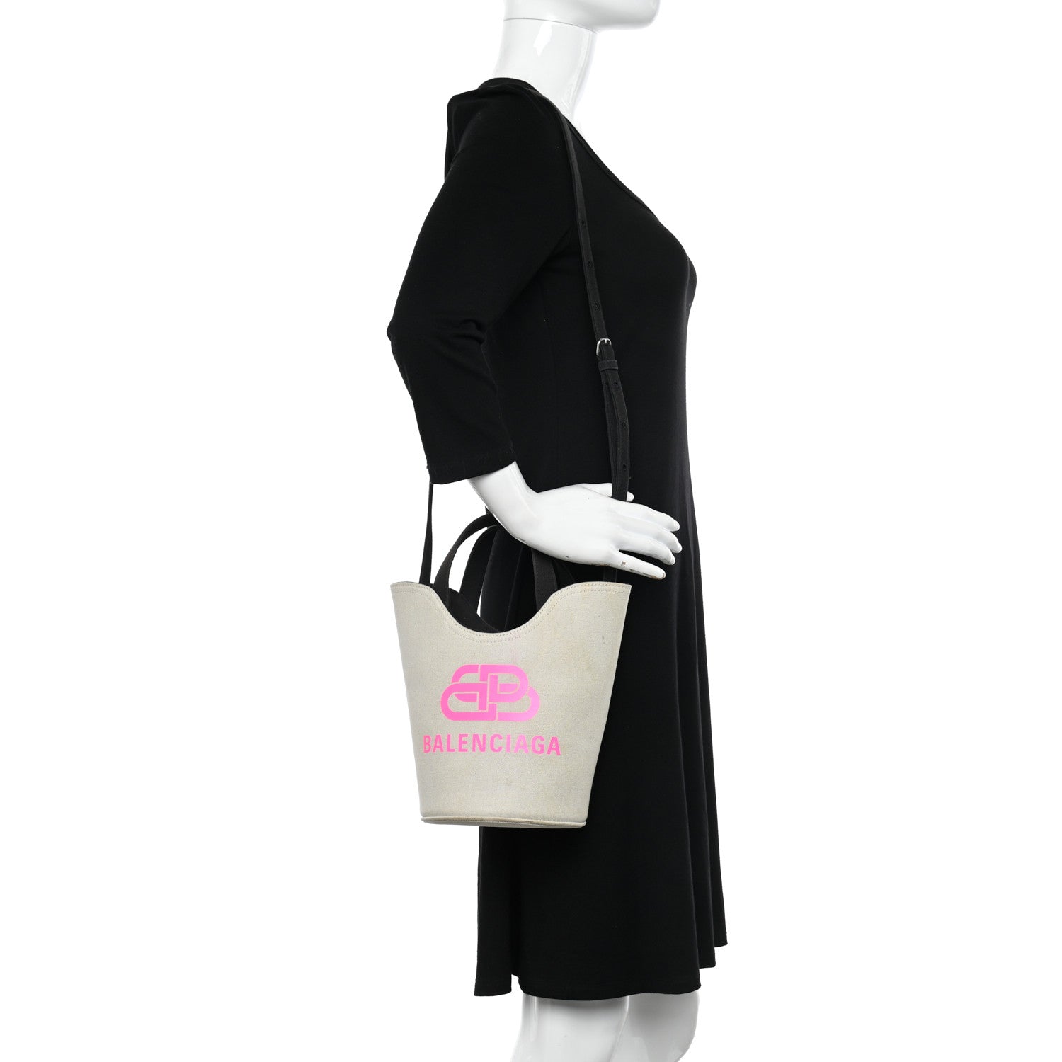 Balenciaga Cotton Canvas Calfskin New Wave Tote XS Natural Pink 2 of 11