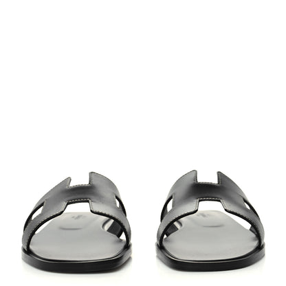 Hermes Box Calfskin Oran Sandals 38 Black 2 of 8
