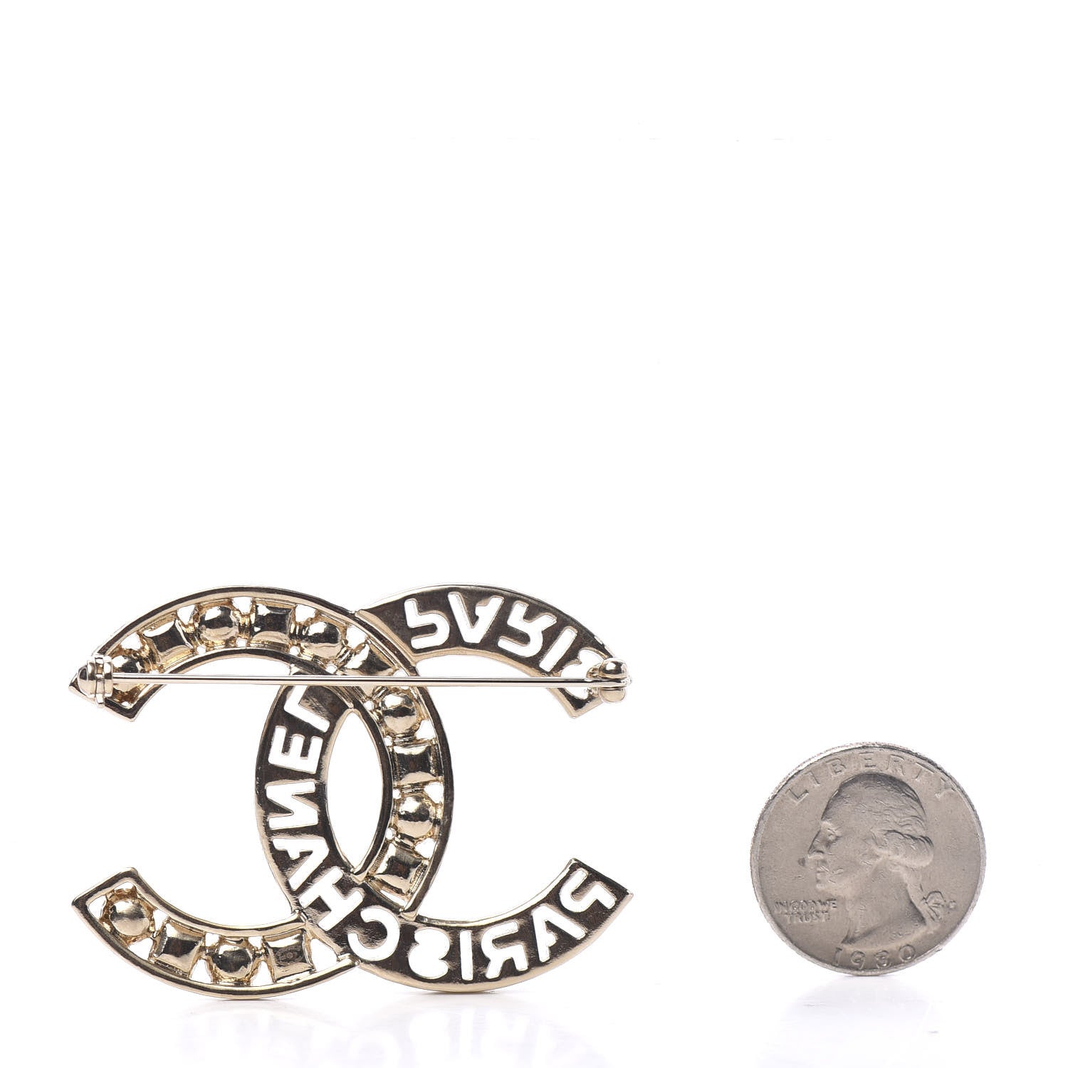 Chanel Crystal Pearl Glass CC Logo Brooch Gold Pink Orange 2 of 4
