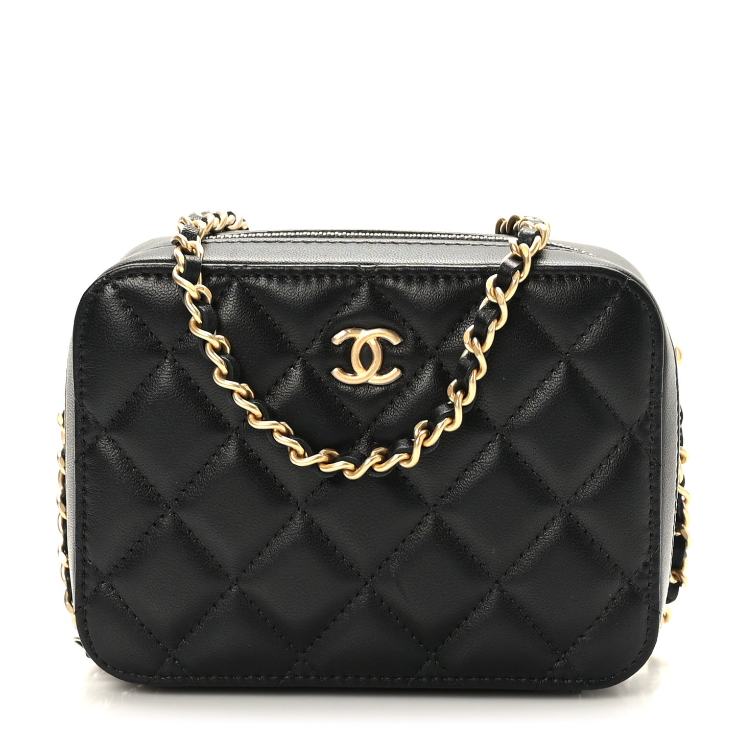 Lambskin Quilted CC Pearl Crush Camera Case Black