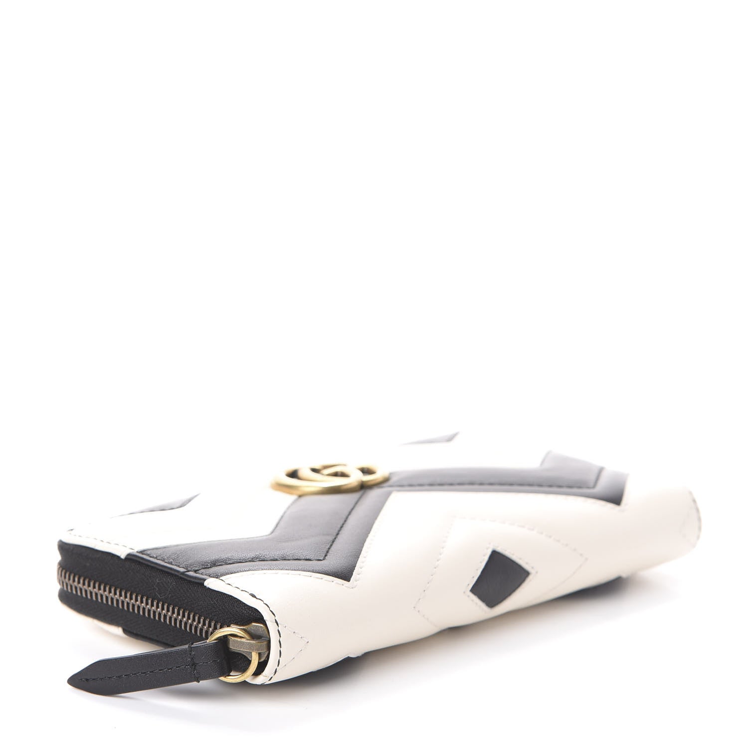 Gucci Calfskin Matelasse GG Marmont Zip Around Wallet Black White 4 of 6