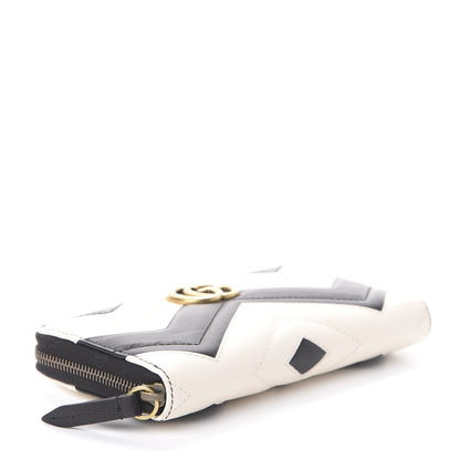 Gucci Calfskin Matelasse GG Marmont Zip Around Wallet Black White 4 of 6