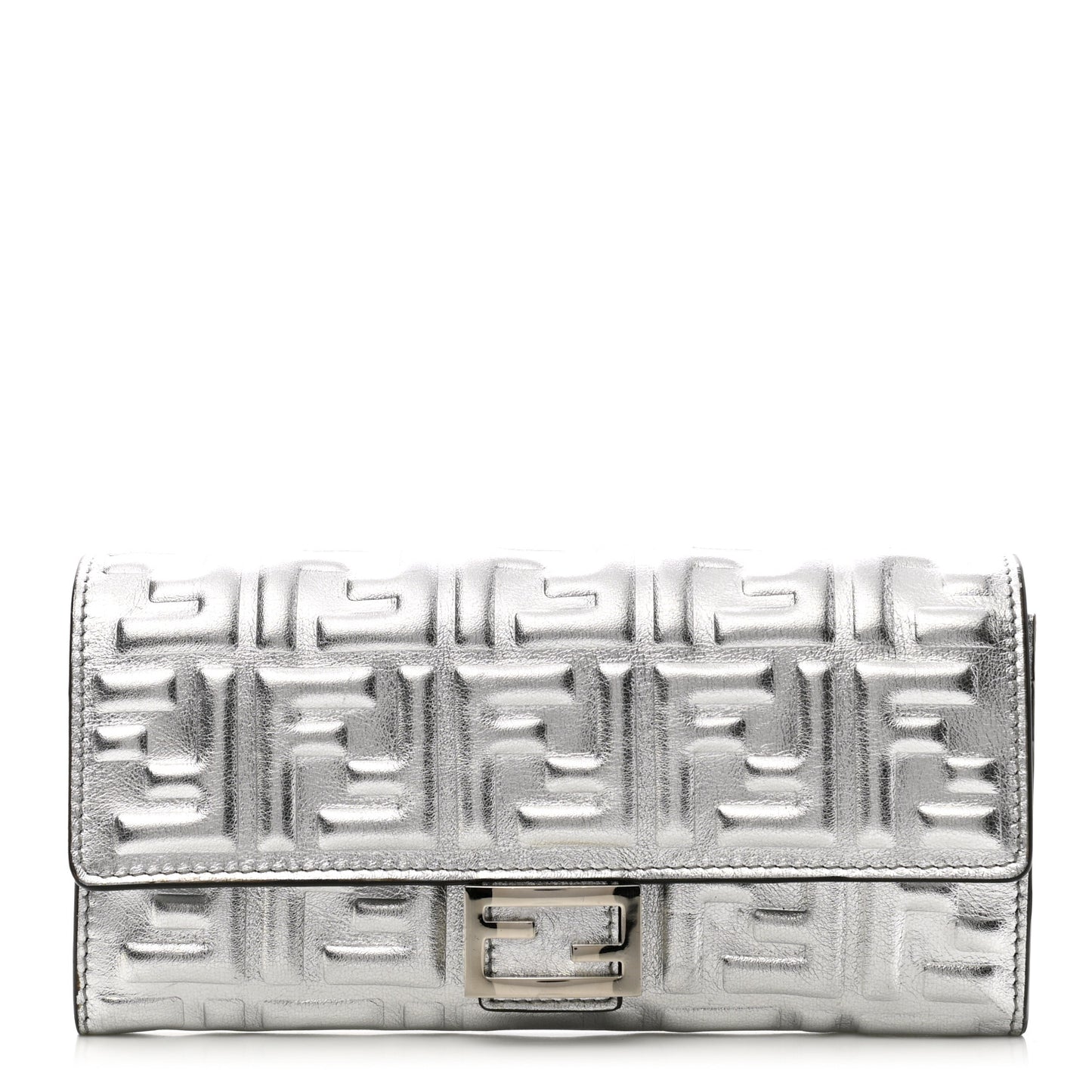 Vitello Catalan Mirror FF 1974 Embossed Continental Wallet Argento