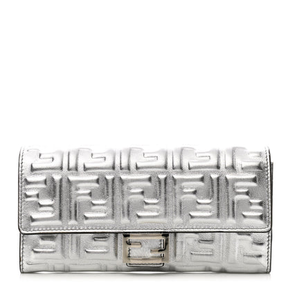Fendi Vitello Catalan Mirror FF 1974 Embossed Continental Wallet Argento 1 of 8