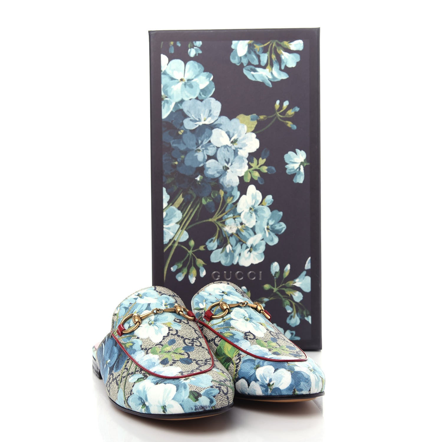 Gucci GG Supreme Monogram Blooms Womens Princetown Slippers 36.5 Beige Blue Navy Hibiscus Red 11 of 11