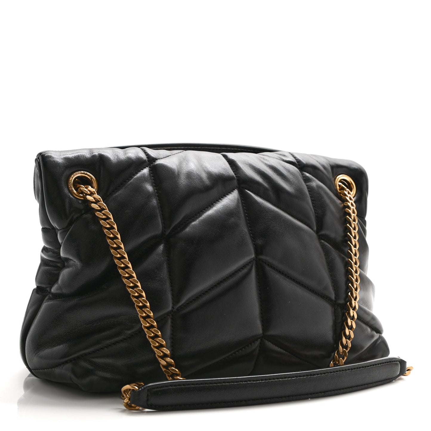 Lambskin Quilted Small Loulou Puffer Monogram Chain Satchel Black