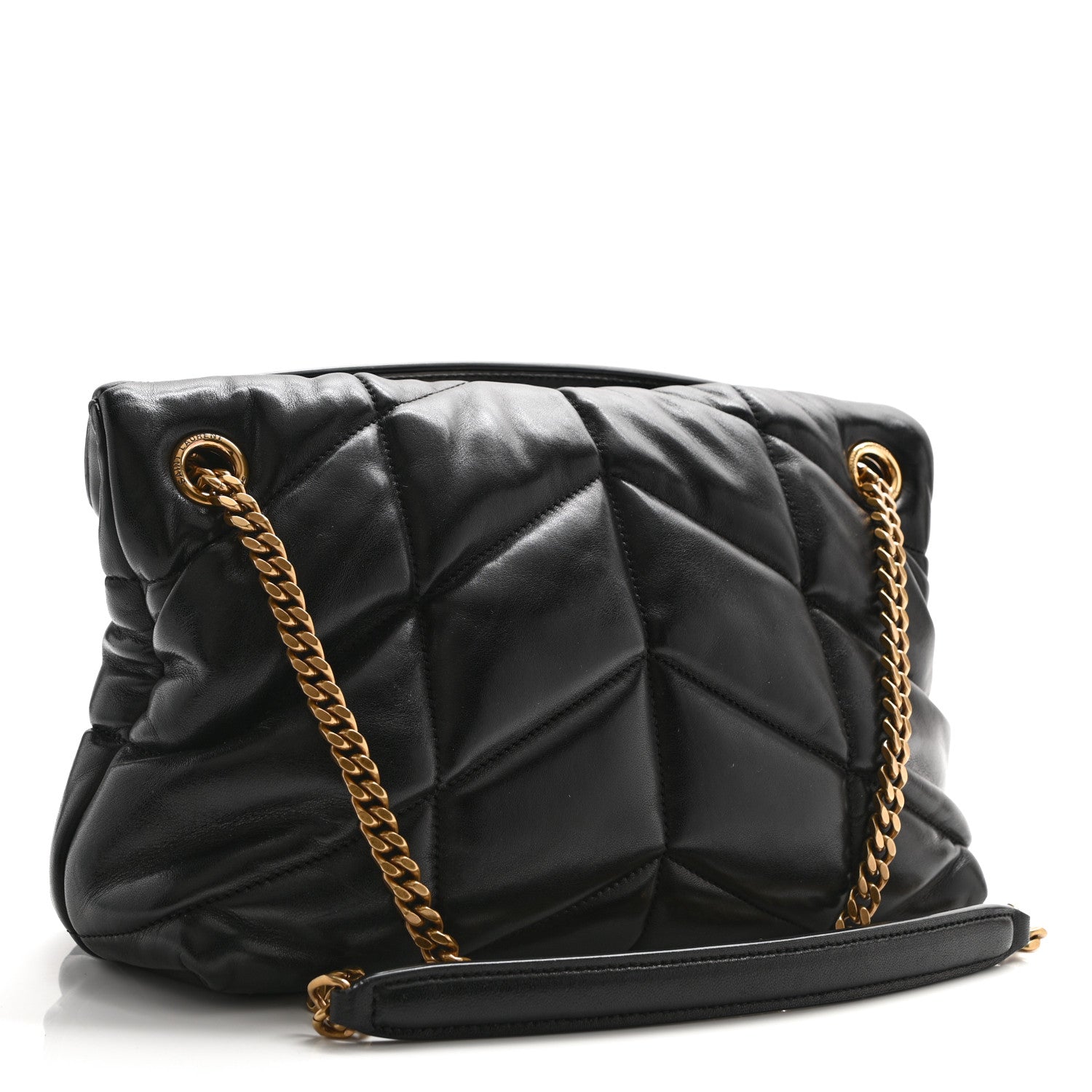 Saint Laurent Lambskin Quilted Small Loulou Puffer Monogram Chain Satchel Black 3 of 12