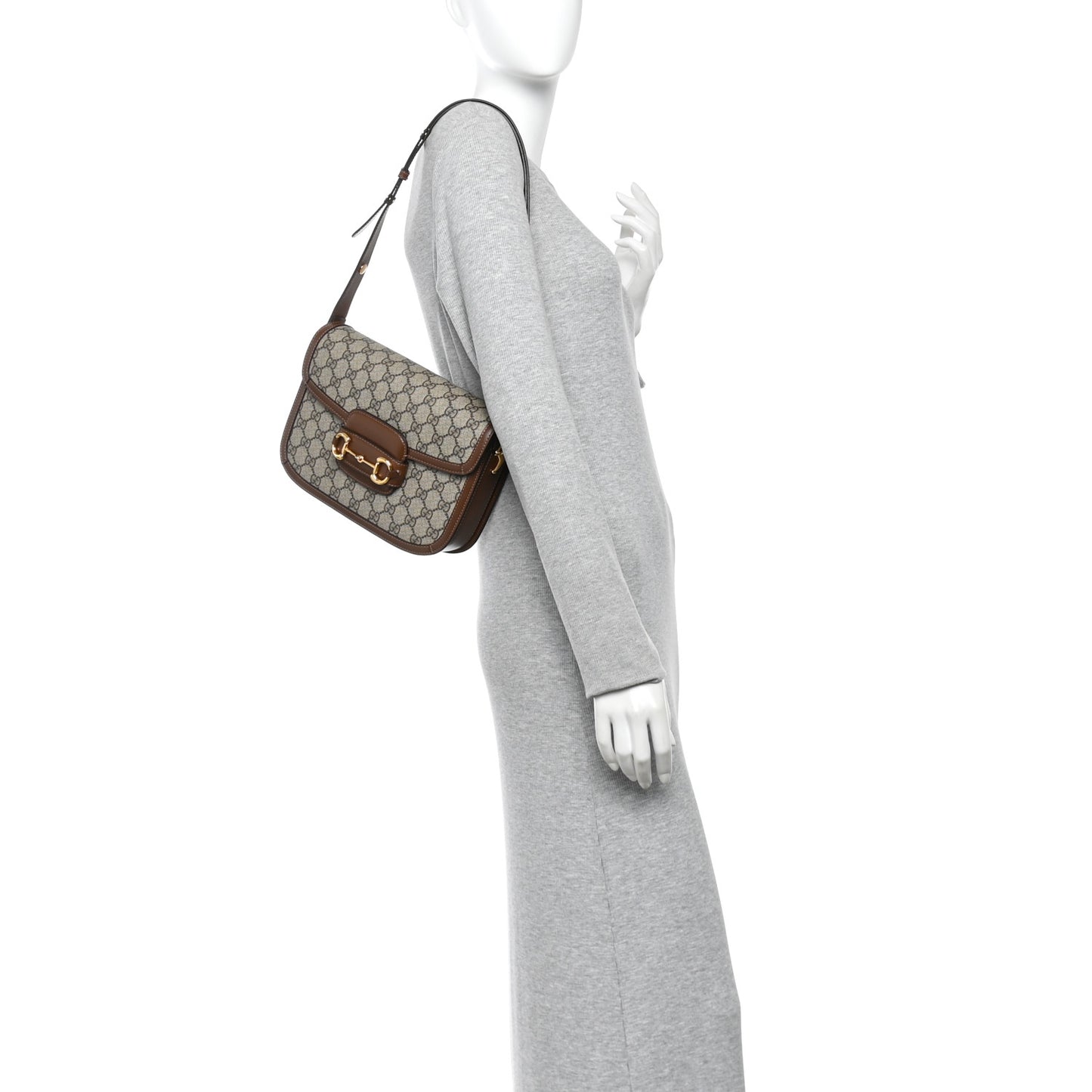 GG Supreme Monogram Horsebit 1955 Shoulder Bag Beige Brown Sugar