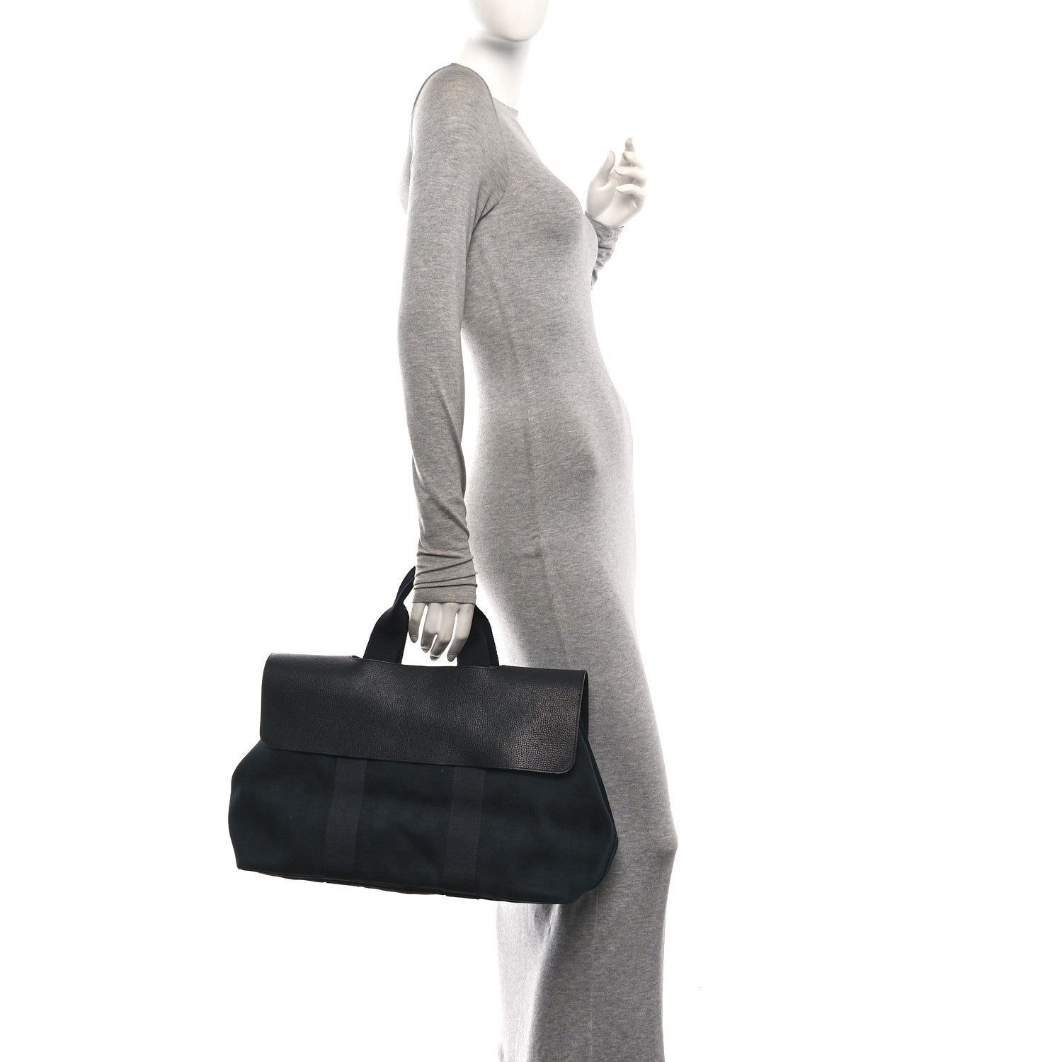 Hermes Chevron Herringbone Toile Vache Liegee Valparaiso Tote  MM Black 2 of 11