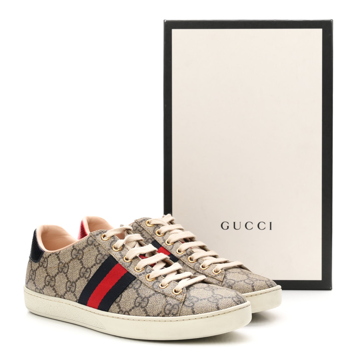 GG Supreme Monogram Womens Ace Low-Top Sneaker 37.5 Beige