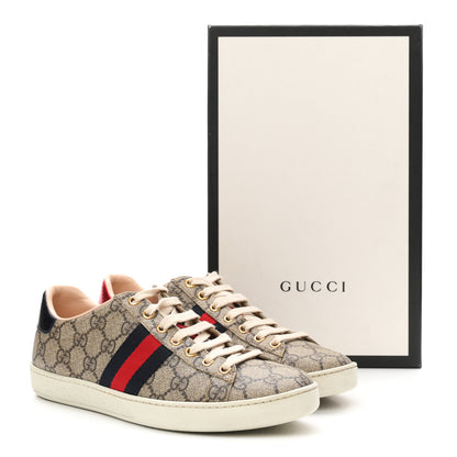 Gucci GG Supreme Monogram Womens Ace Low-Top Sneaker 37.5 Beige 10 of 10
