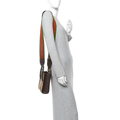 Gucci Monogram Jumbo GG Textured Dollar Calfskin Web Mini Vertical Tote Camel Ebony New Acero 2 of 9