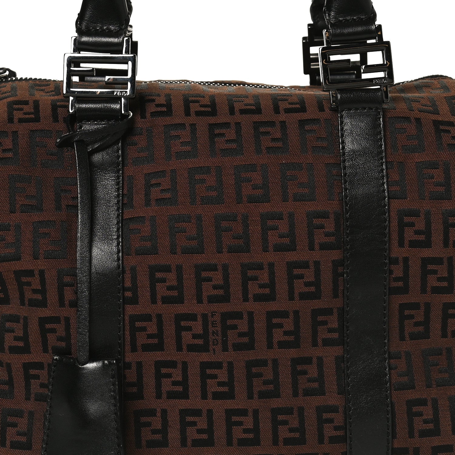 Fendi Zucchino Canvas Small Forever Boston Brown Black 7 of 12