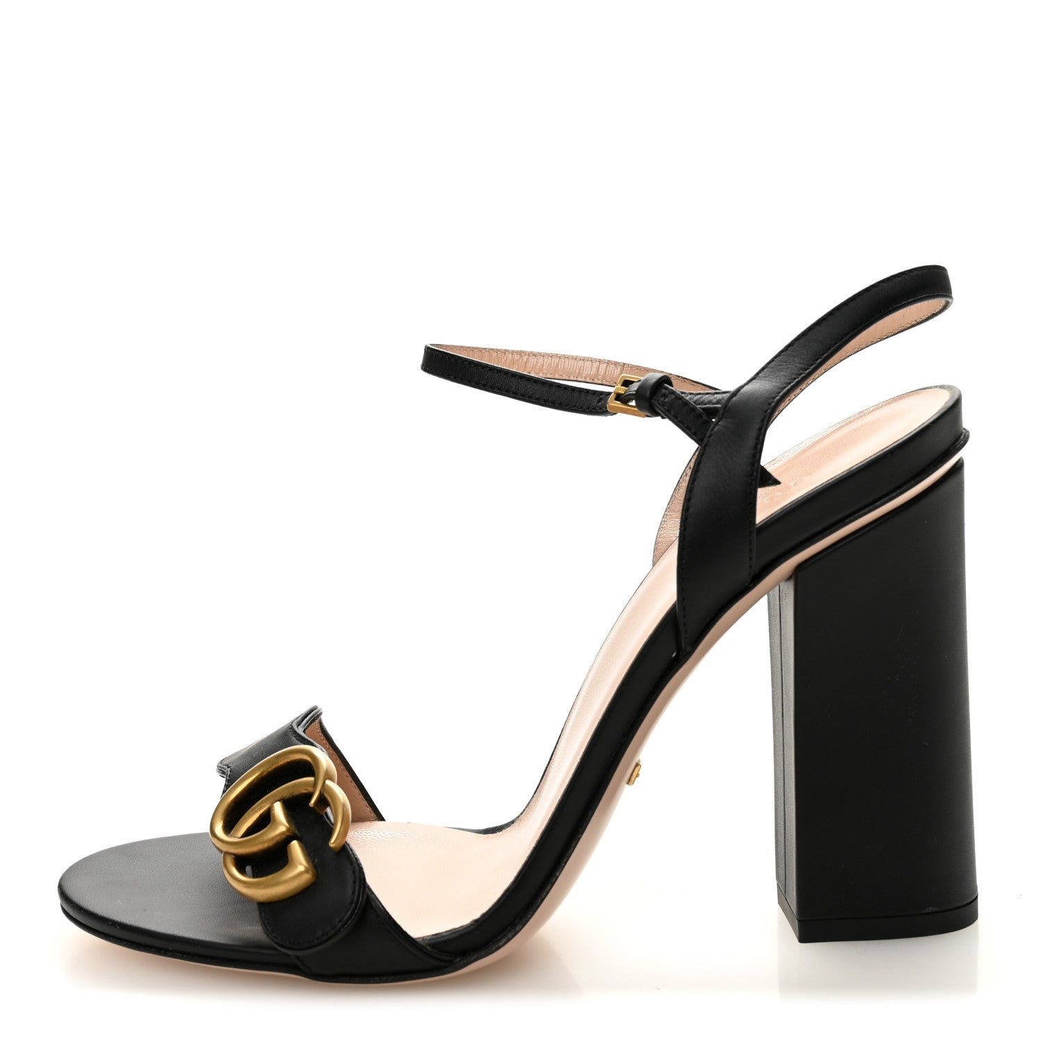 Gucci Lifford Calfskin GG Marmont Ankle Wrap 105mm Sandals 39 Black 1 of 8