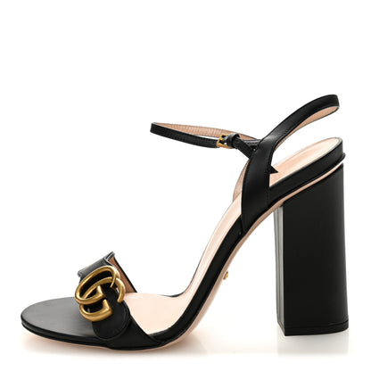 Gucci Lifford Calfskin GG Marmont Ankle Wrap 105mm Sandals 39 Black 1 of 8
