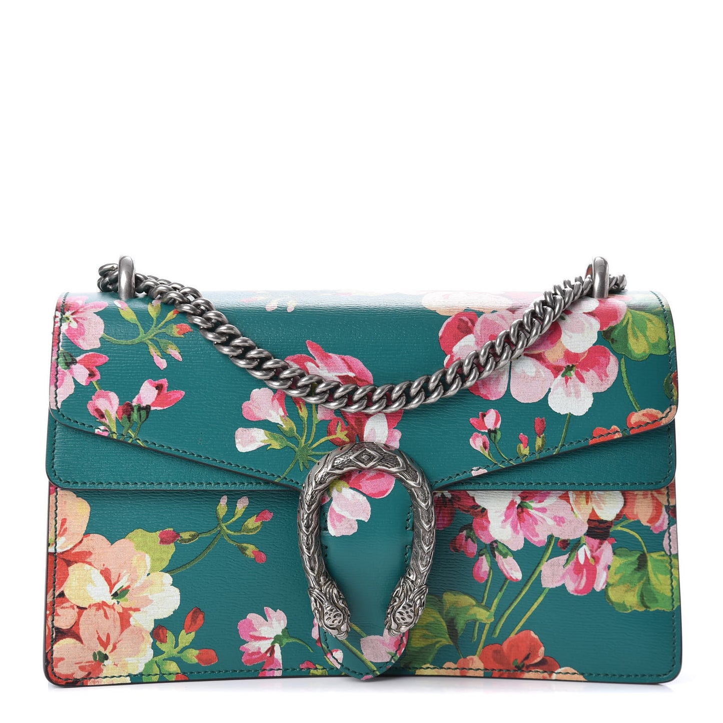 Calfskin Blooms Print Small Dionysus Shoulder Bag Bright Emerald Multicolor
