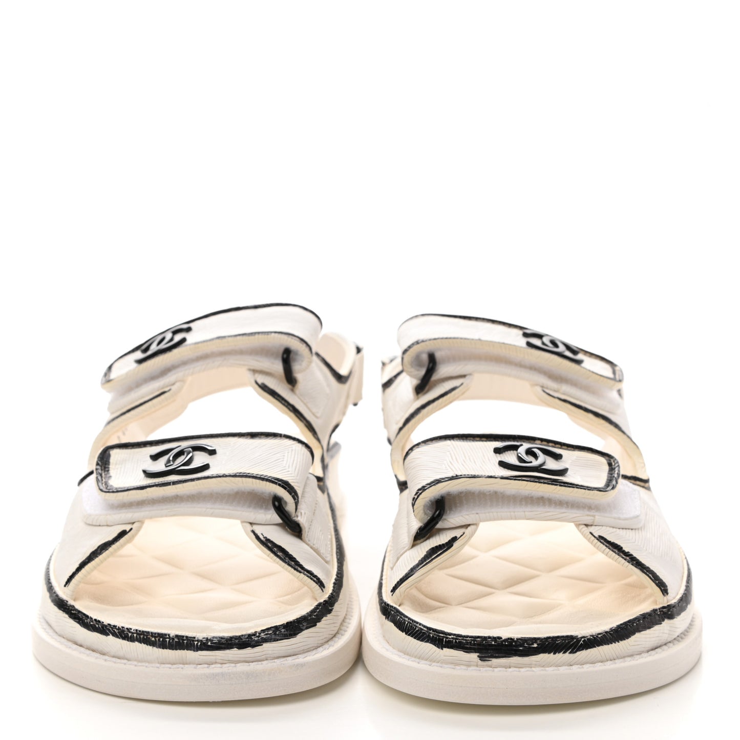 Calfskin Printed Velcro Dad Sandals 35 White Black