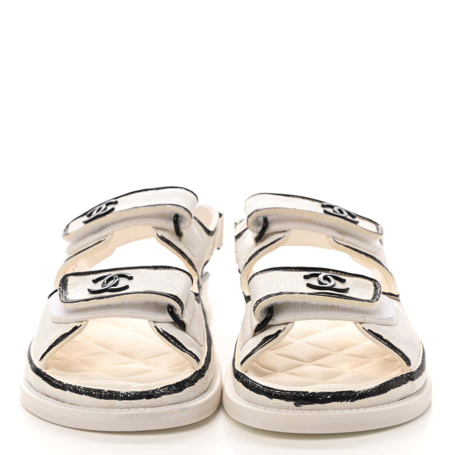 Chanel Calfskin Printed Velcro Dad Sandals 35 White Black 2 of 9