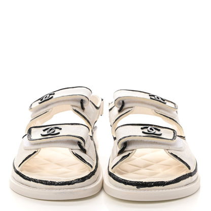Chanel Calfskin Printed Velcro Dad Sandals 35 White Black 2 of 9