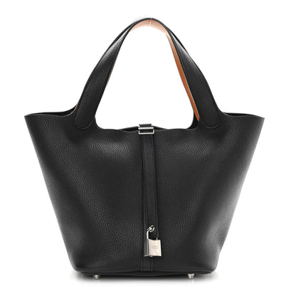 Hermes Taurillon Clemence Picotin Lock 22 MM Black Gold 1 of 10