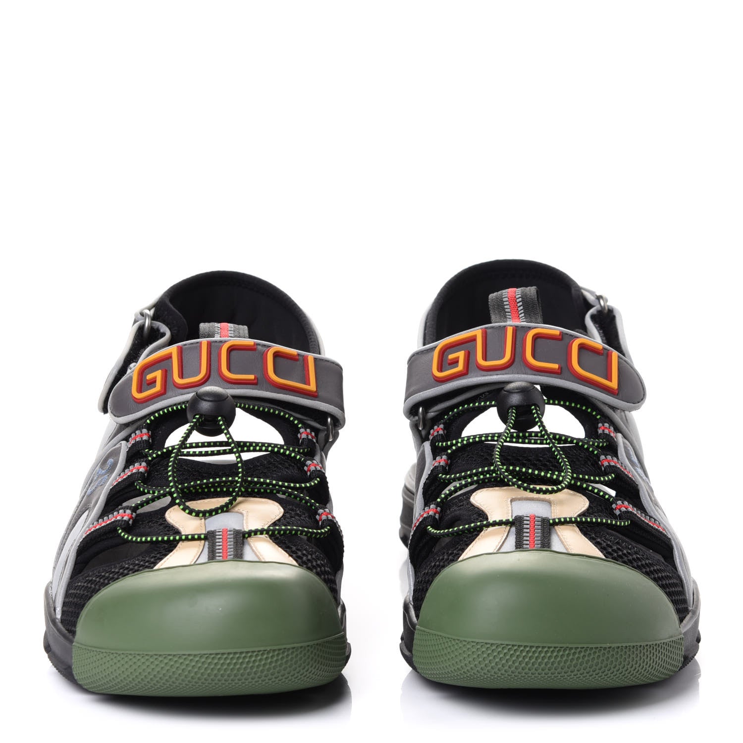 Gucci Mesh Fabric Mens Tinsel Sport Sandals 12 Black Silver Green 2 of 4